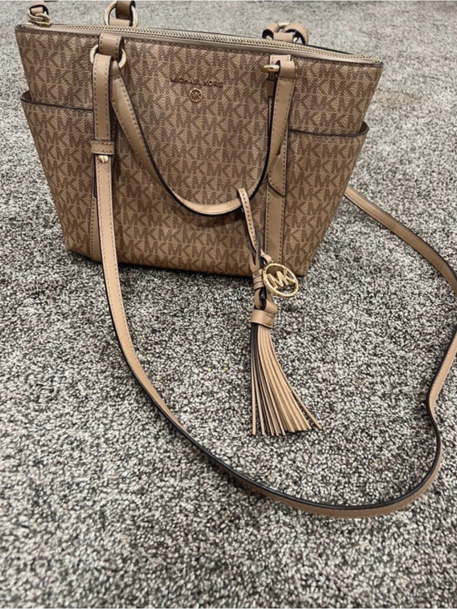 Michael Kors Beige/Tan Signature Mk Tote With Tassel Charm